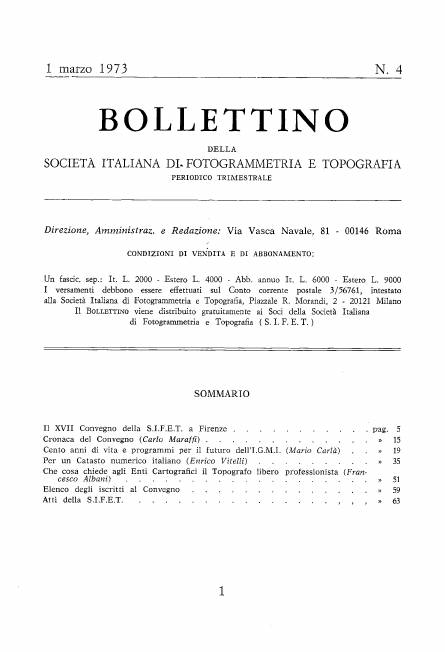 Copertina articolo #1 Bollettino SIFET ANNO: 1972 n.4